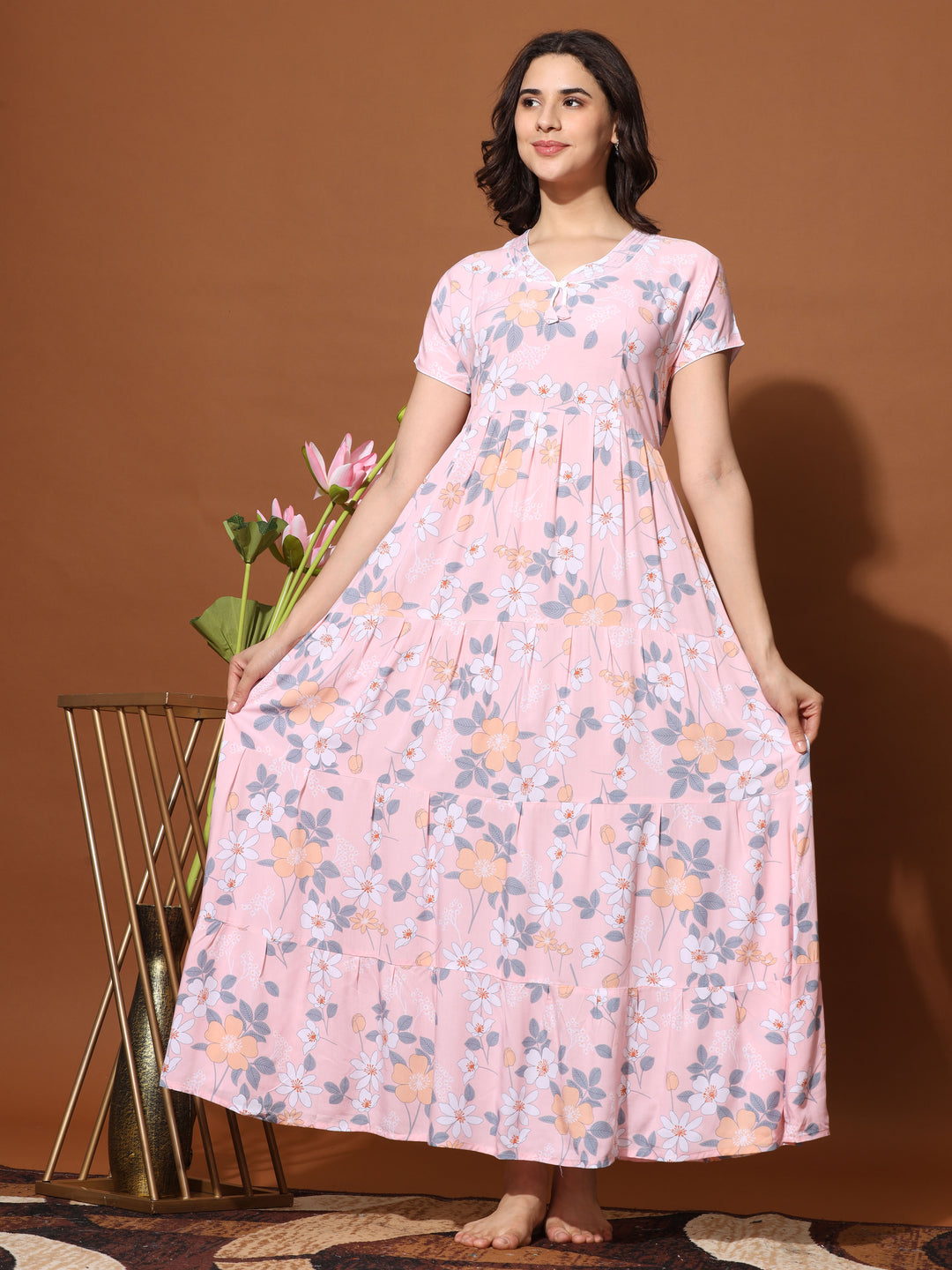  Rayon Designer Nighty  Frock Style Trendy Designer Maxi Nightgown Dress for Women- 9shines label 