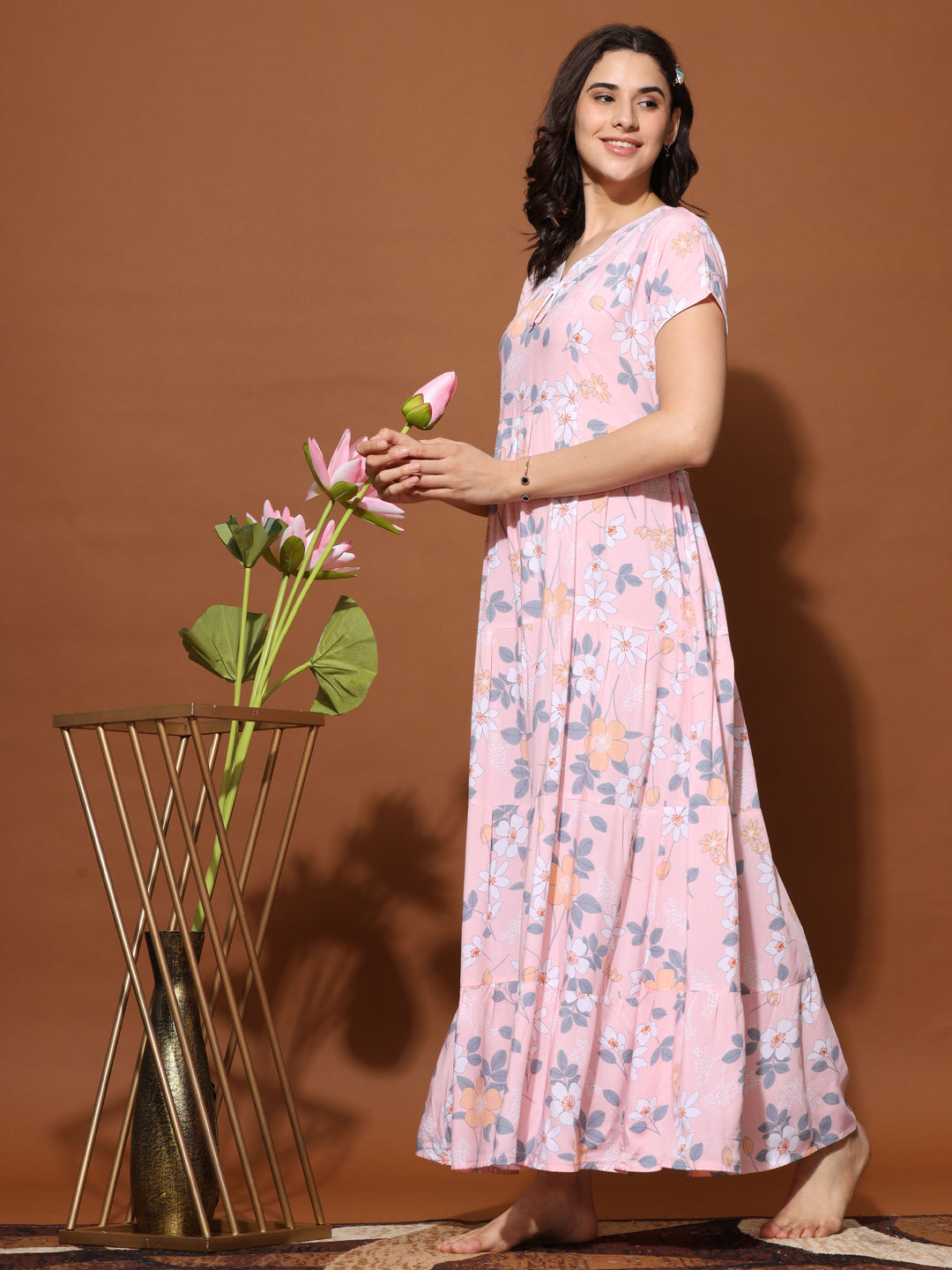  Rayon Designer Nighty  Frock Style Trendy Designer Maxi Nightgown Dress for Women- 9shines label 