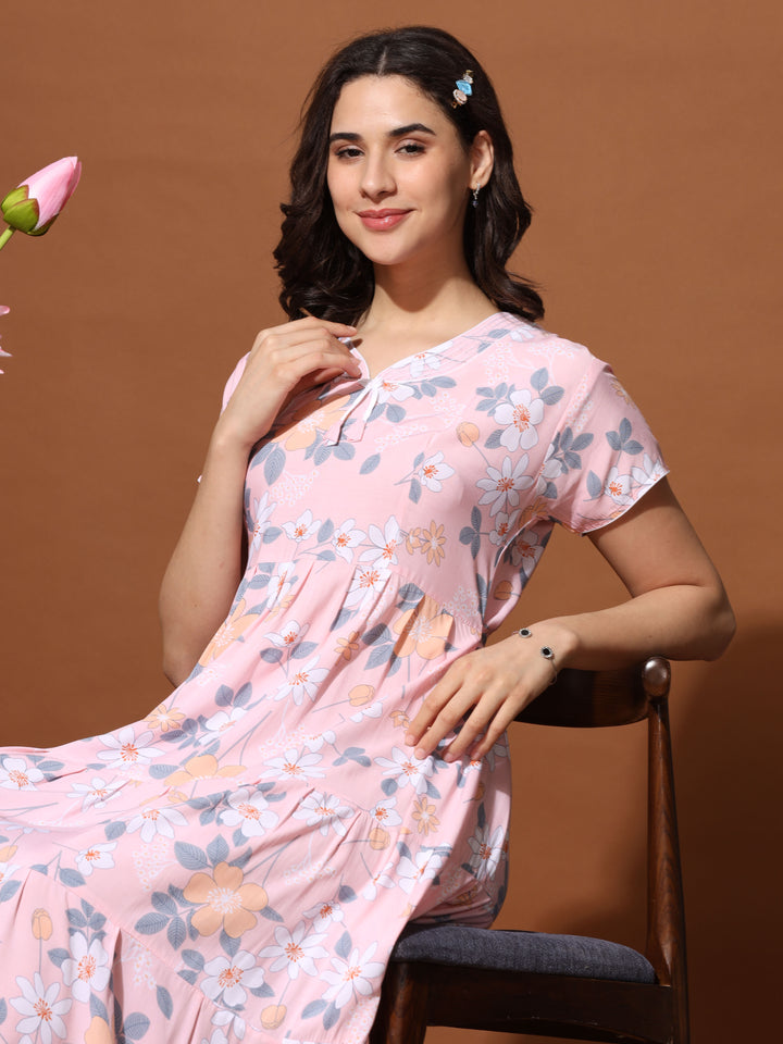  Rayon Designer Nighty  Frock Style Trendy Designer Maxi Nightgown Dress for Women- 9shines label 