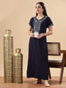 Sadabahar Midnight Blue Nighty with Stylish Embroidery Details