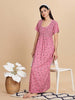 Elegant Rouge Pleated Nighty with Floral Print and Pocket