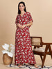 Red Floral Print Rayon Maxi Nightdress with a Stylish A Line Fit