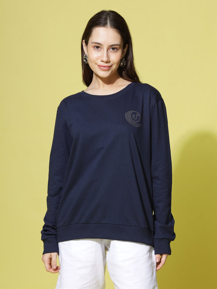  Sweatshirt  Must-Have Navy Blue Full Sleeve Sweatshirt for Women - 9shines Label- 9shines label 