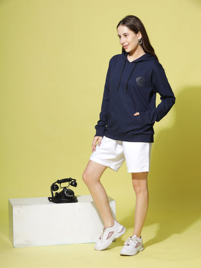 Hosiery Cotton Navy Blue Hoodie