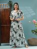 Stylish Green Rayon Frock Type Nighty, Geometric Print, Maxi Length