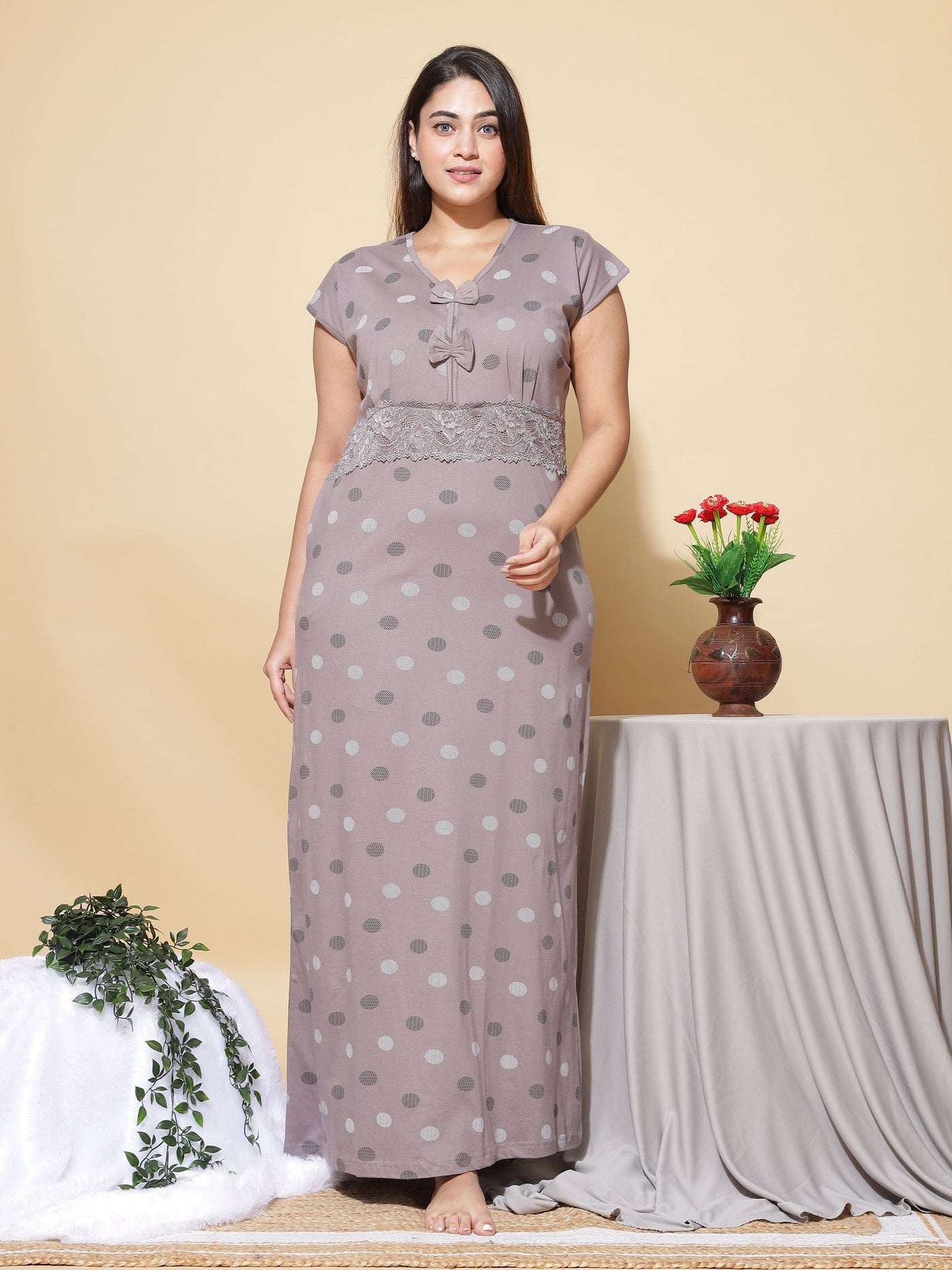 Hosiery Cotton Designer Grey Nighty