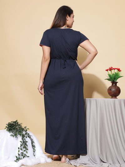 Cotton Blend Designer Navy Blue Nighty