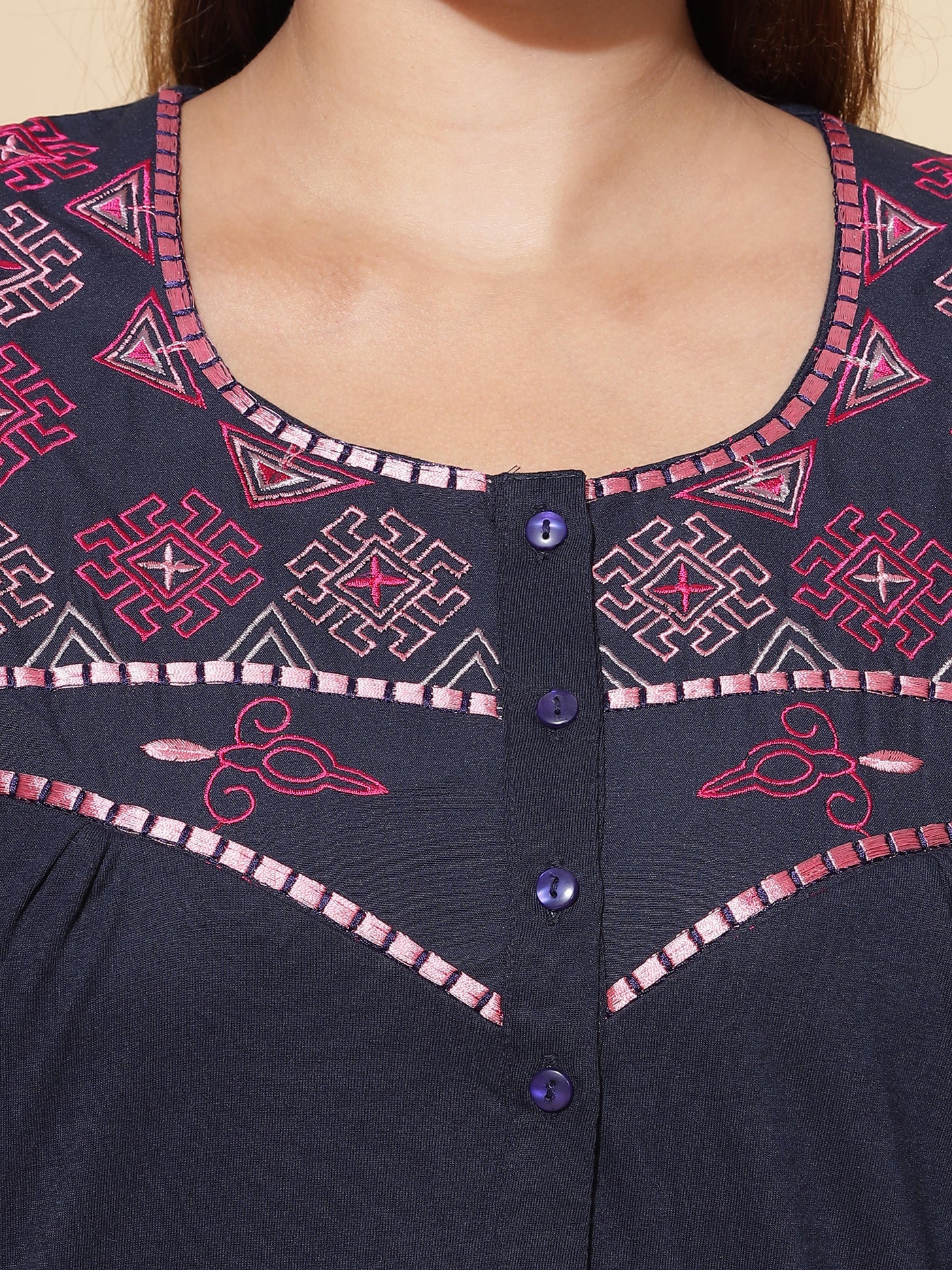 Cotton Blend Designer Navy Blue Nighty