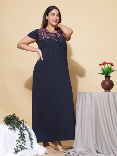 Cotton Blend Designer Navy Blue Nighty
