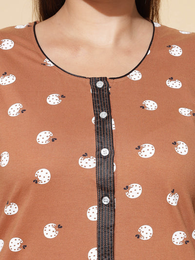 Hosiery Cotton Designer Maxi Brown Nighty