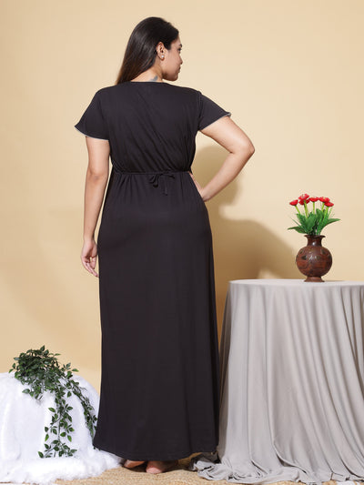Cotton Blend Designer Nighty Black