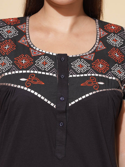 Cotton Blend Designer Nighty Black