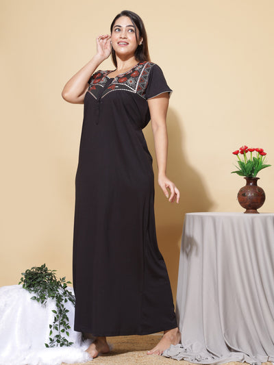 Cotton Blend Designer Nighty Black