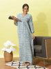 Light Blue Embroidered Winter Nighty with Soft and Stylish 3/4th Sleeves