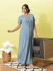 Sadabahar Ice Blue Floral Embroidered Nighty for Women with Comfort