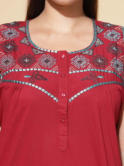 Cotton Blend Designer Nighty Maroon
