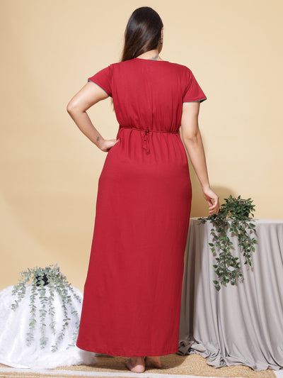 Cotton Blend Designer Nighty Maroon