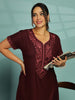 Sadabahar Rose Wood Alpine Nighty with Intricate Embroidery