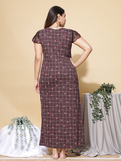 Hosiery Cotton Designer Brown Nighty