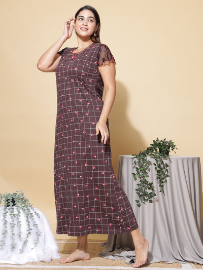Hosiery Cotton Designer Brown Nighty