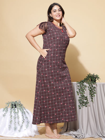 Hosiery Cotton Designer Brown Nighty