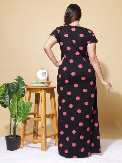 Hosiery Cotton Designer Nighty Black