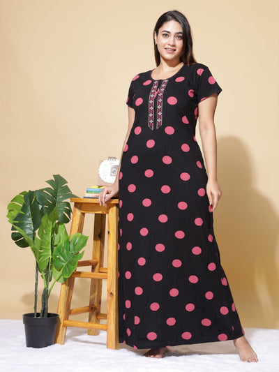 Hosiery Cotton Designer Nighty Black