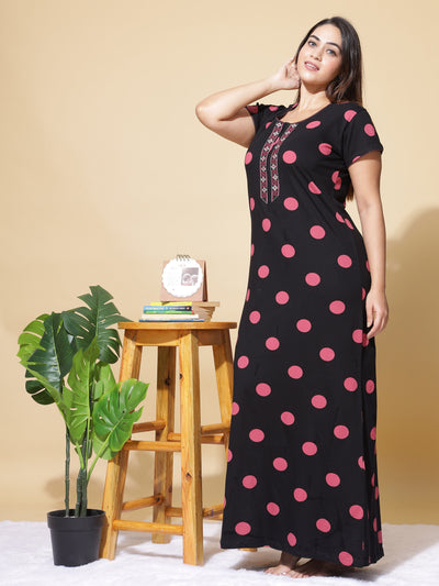 Hosiery Cotton Designer Nighty Black