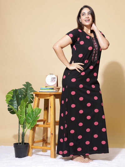 Hosiery Cotton Designer Nighty Black