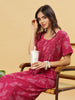 Stylish Rani Pink Pleated Maxi Nighty for Everyday Comfort