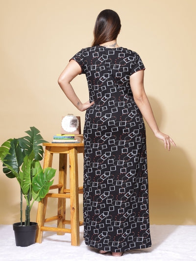 Hosiery Cotton Designer Maxi Black Nighty