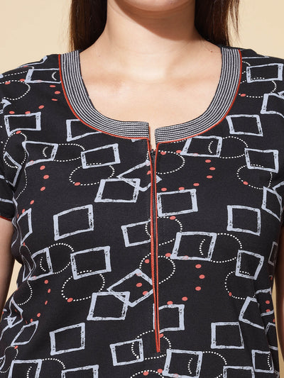 Hosiery Cotton Designer Maxi Black Nighty