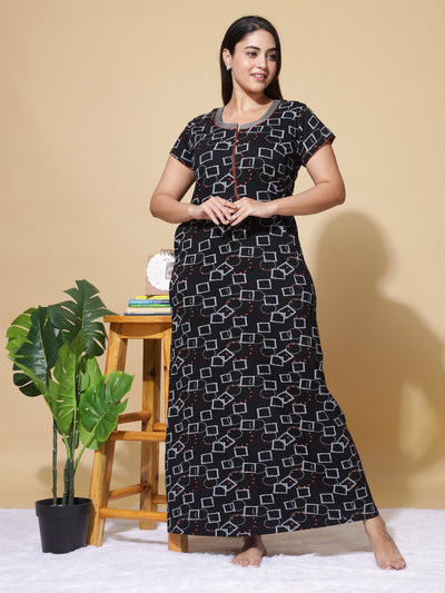 Hosiery Cotton Designer Maxi Black Nighty