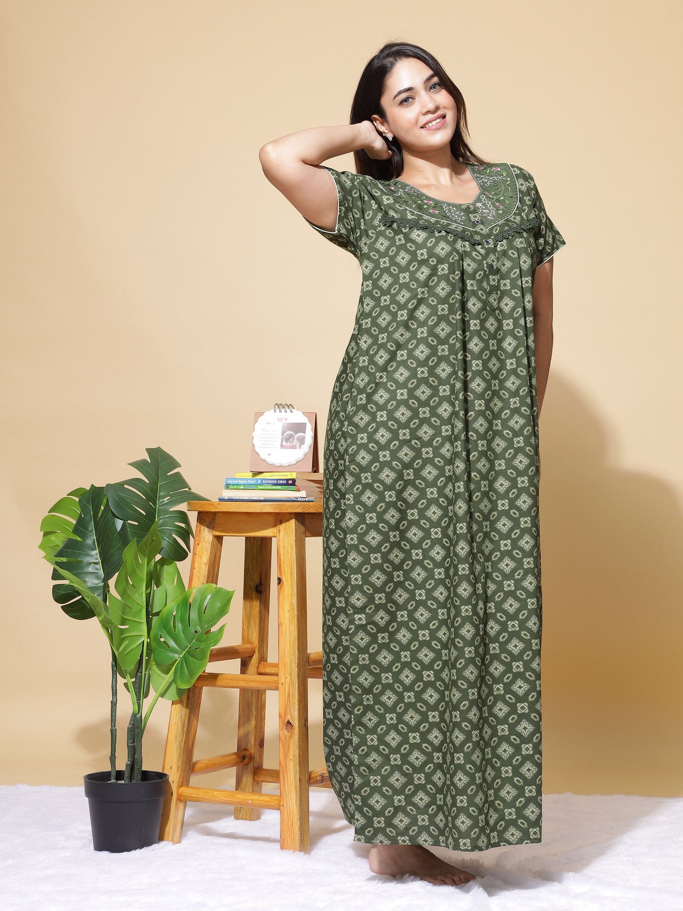 Polyester Viscose Designer Green Nighty