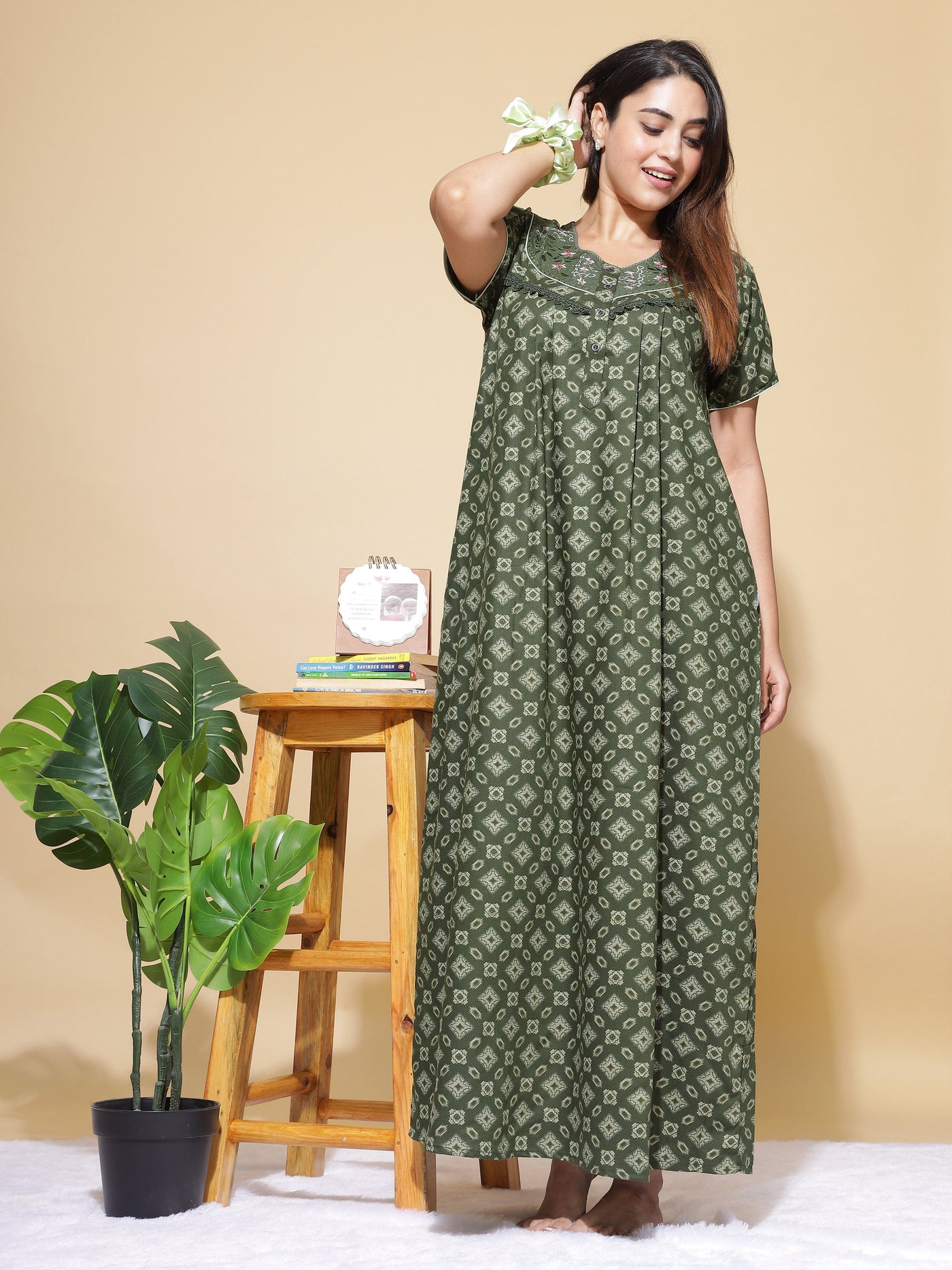 Polyester Viscose Designer Green Nighty