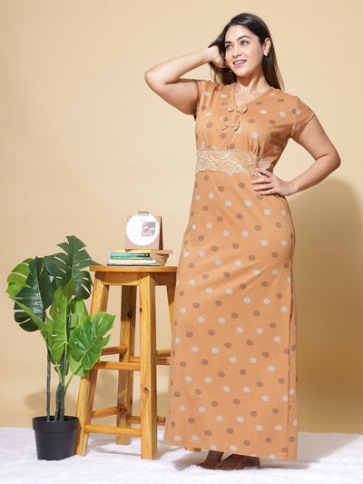 Hosiery Cotton Designer Mustard Nighty