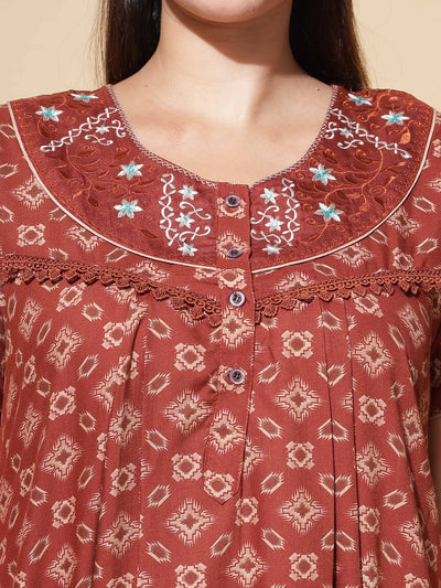 Polyester Viscose Designer Rust Nighty