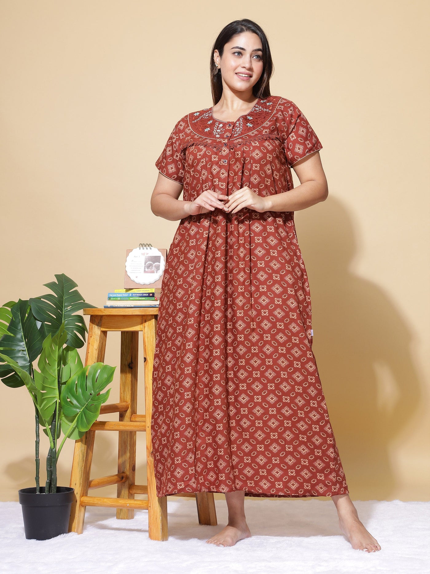 Polyester Viscose Designer Rust Nighty