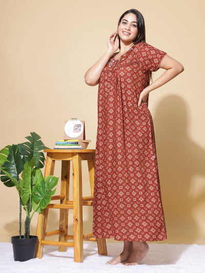 Polyester Viscose Designer Rust Nighty