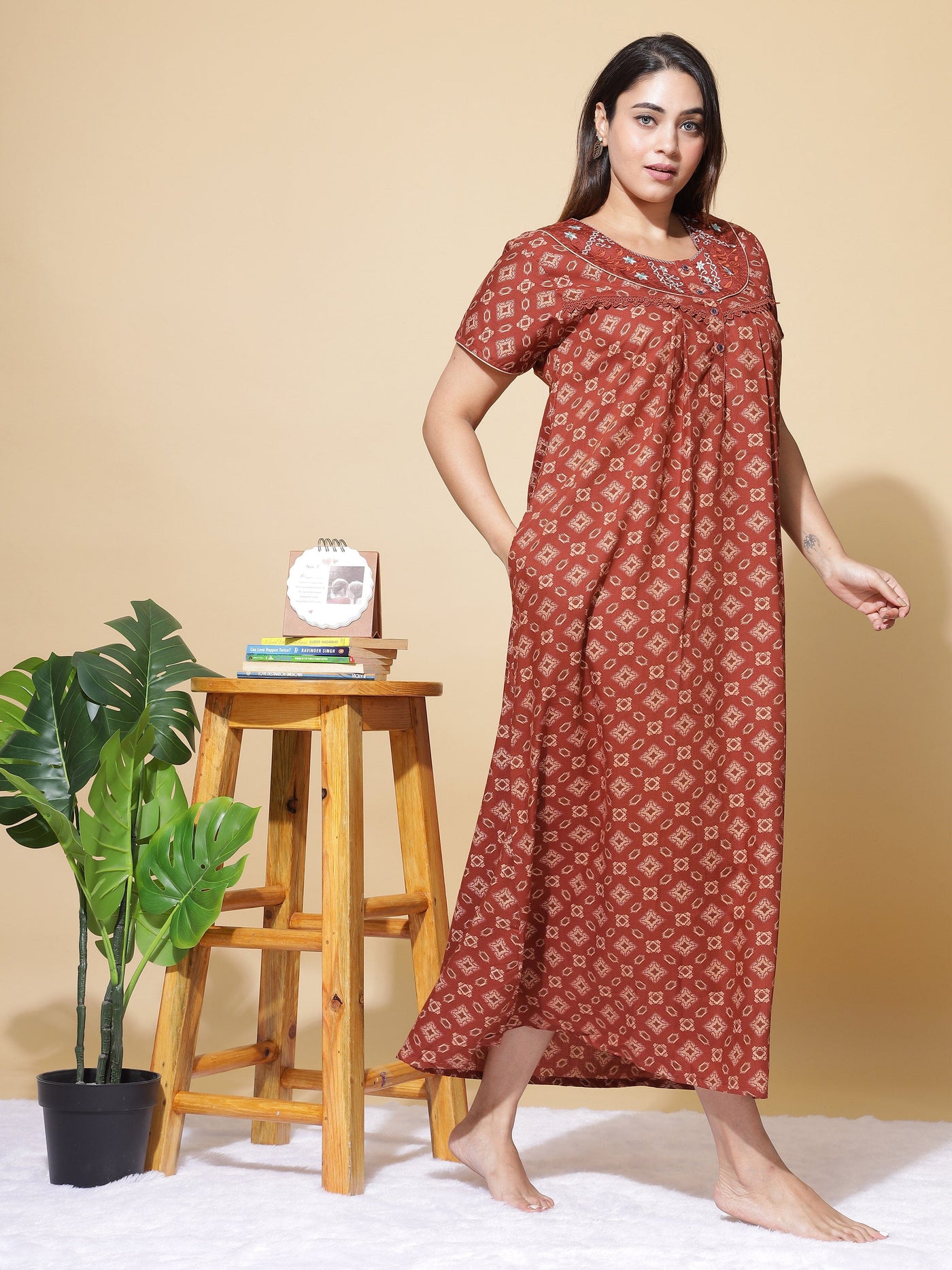 Polyester Viscose Designer Rust Nighty
