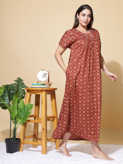 Polyester Viscose Designer Rust Nighty