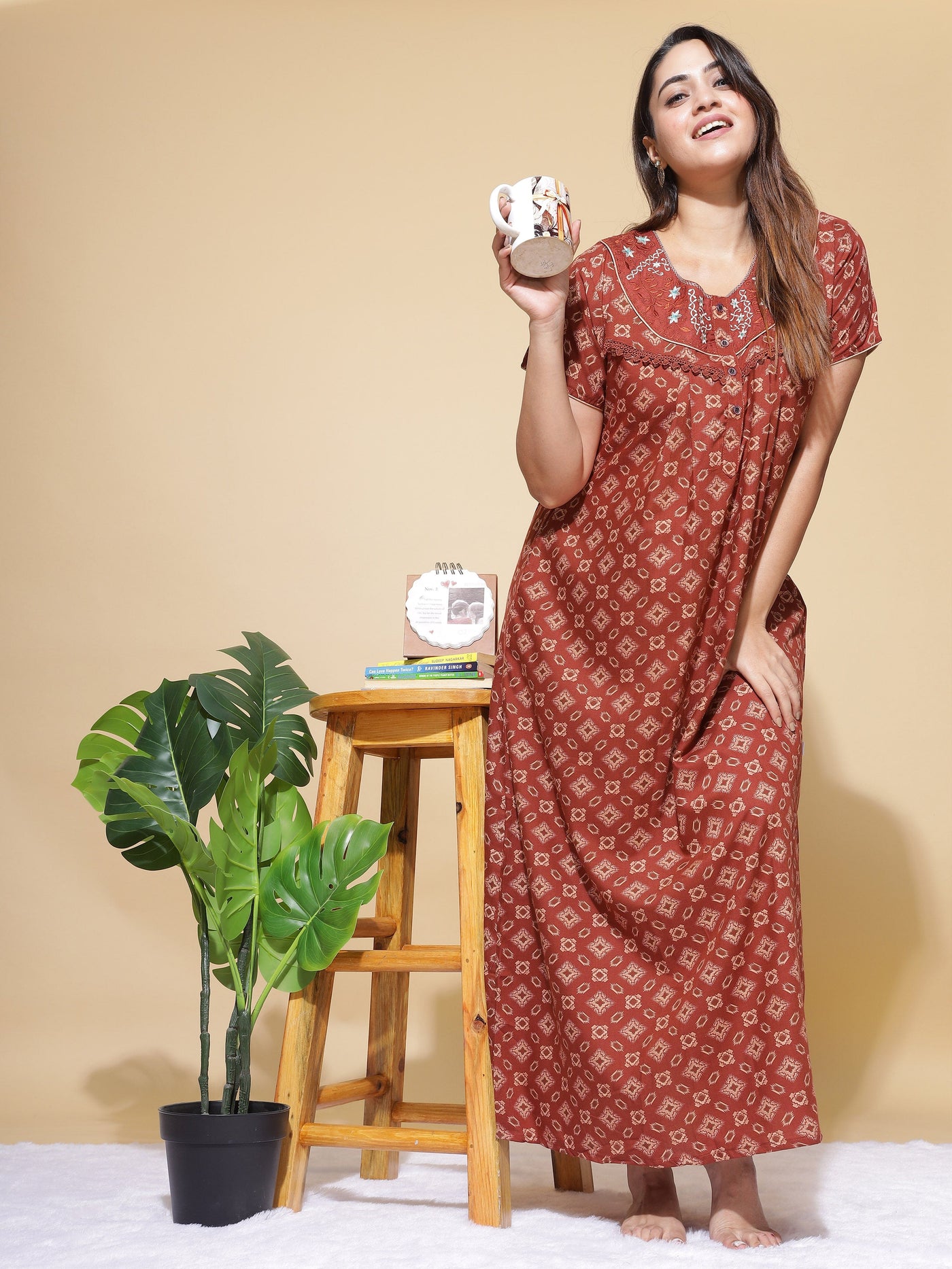 Polyester Viscose Designer Rust Nighty
