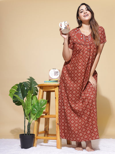 Polyester Viscose Designer Rust Nighty