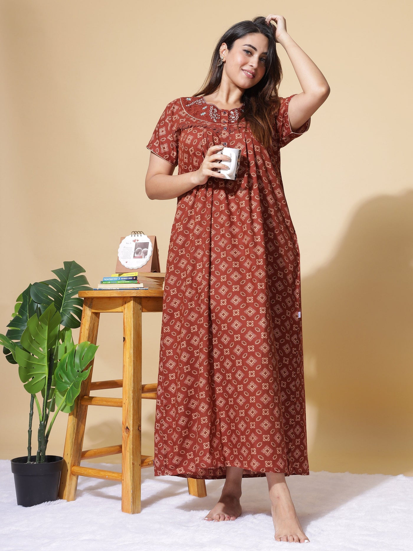 Polyester Viscose Designer Rust Nighty
