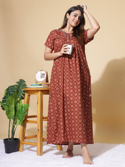 Polyester Viscose Designer Rust Nighty