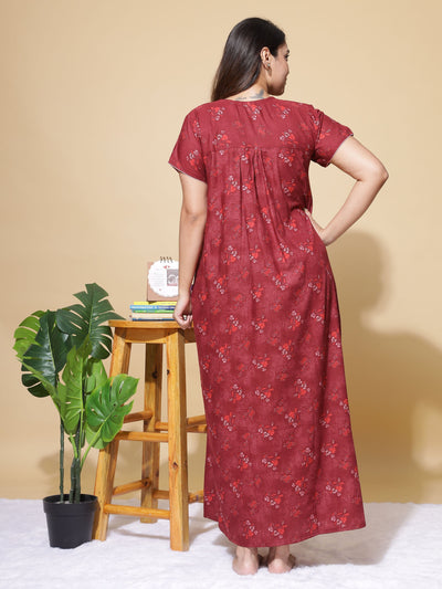 Polyester Viscose Designer Maroon Nighty