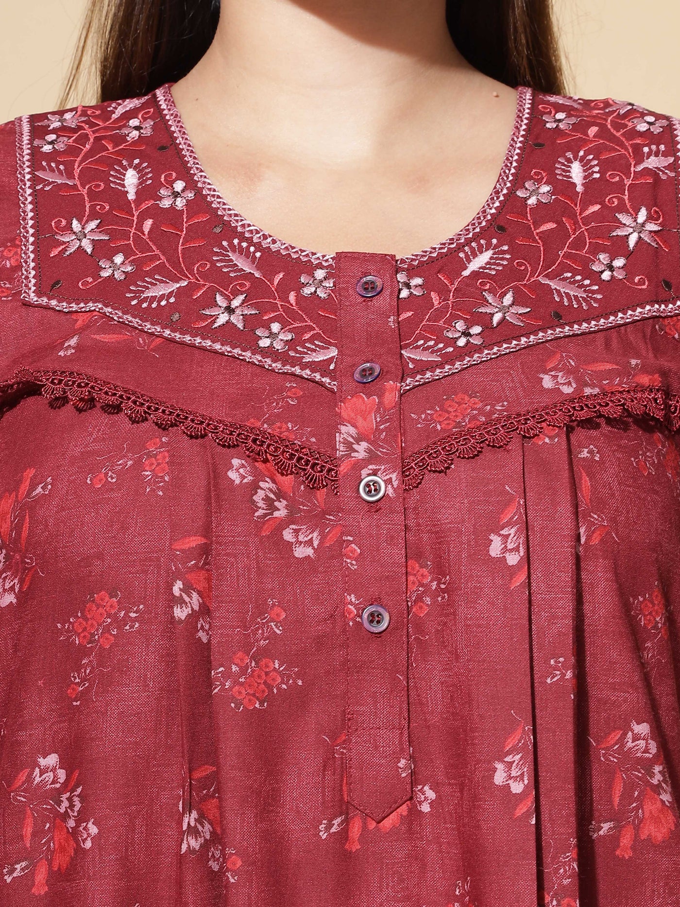 Polyester Viscose Designer Maroon Nighty