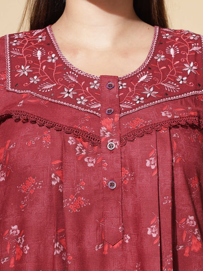 Polyester Viscose Designer Maroon Nighty