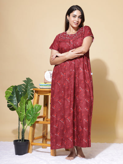 Polyester Viscose Designer Maroon Nighty