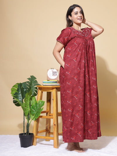 Polyester Viscose Designer Maroon Nighty